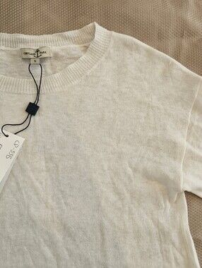 Cortland Park Crewneck Sweater White Linen Cotton Blend Long Sleeve Small NWT